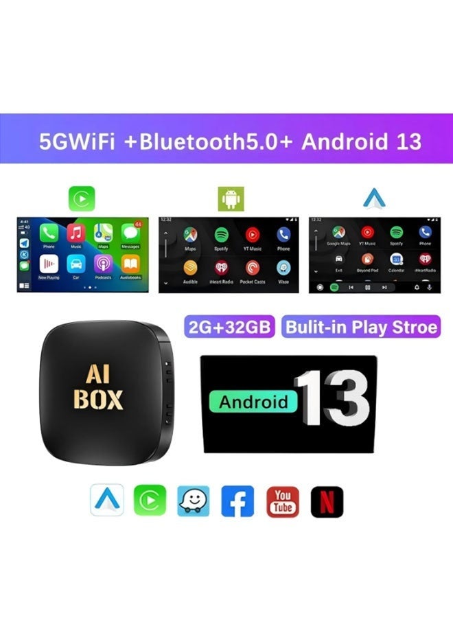 جهاز AI Box Smart CarPlay، يدعم شبكات 5G WiFi وBluetooth 5.0، نظام تشغيل Android 13، وضع لاسلكي 2 في 1، وظيفة التوصيل والتشغيل، ذاكرة وصول عشوائي (RAM) بسعة 2 جيجابايت + سعة تخزين 32 جيجابايت - Image 5